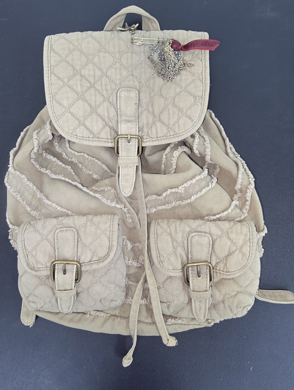 Express Quilted Denim Drawstring Backpack - Light Olive Green